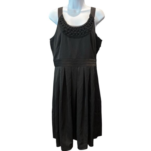 Ann Taylor LOFT Fit & Flare Dress 8 Black Pom Trim Cocktail‎ - Picture 1 of 5
